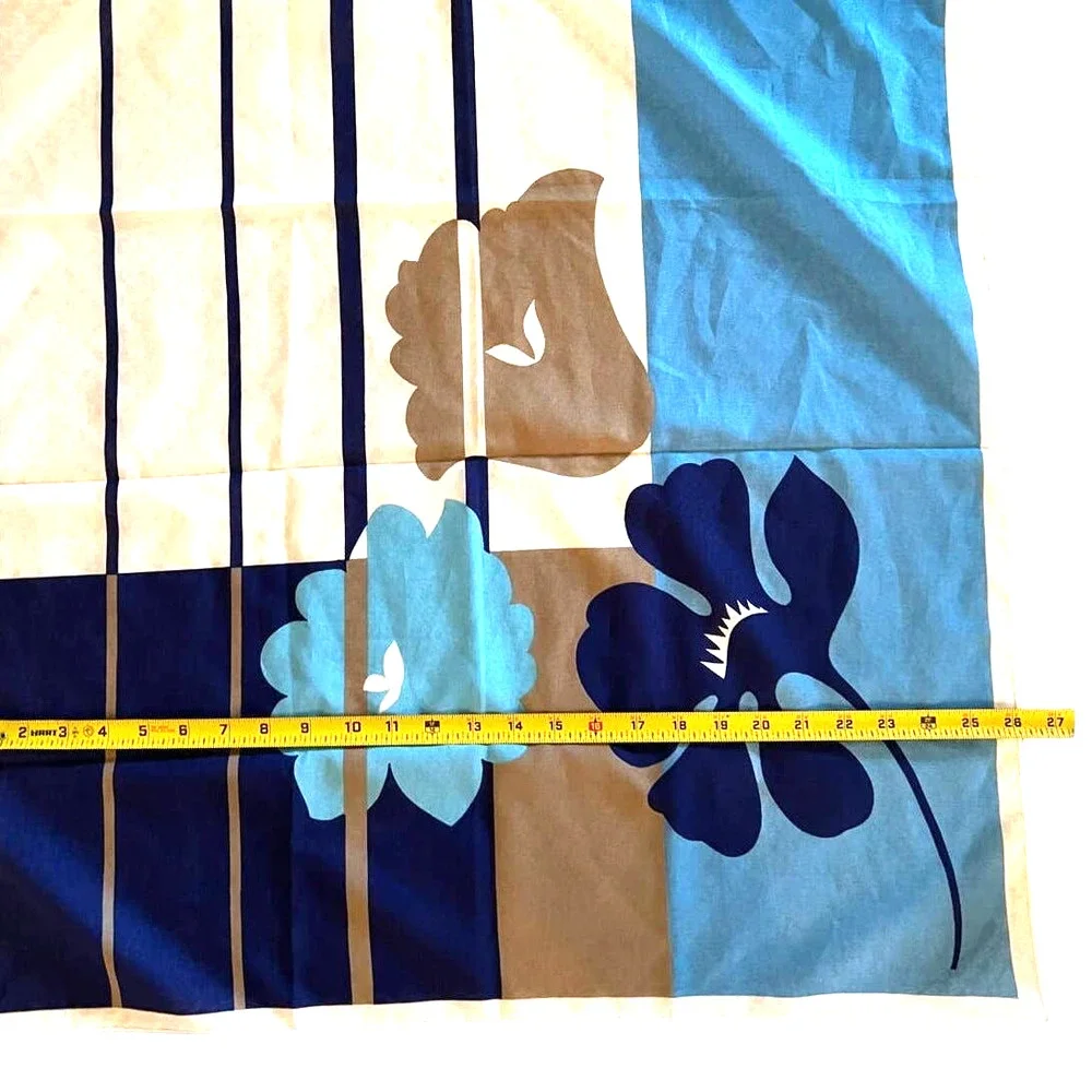 Vintage Abstract Floral Scarf 26” Square Blue White Tan Navy Retro Print